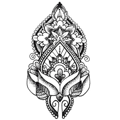Tatouage temporaire hyperréaliste Black Long Lotus de ArtWear Tattoo Mandala sur le bras d'un homme et jambe d'une femme