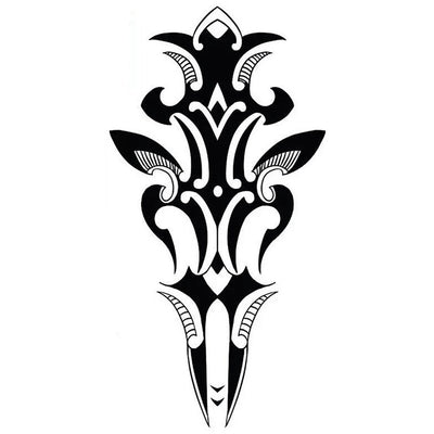 Tatouage temporaire hyperréaliste Tribal Sword de ArtWear Tattoo Maori/Polynésien sur le bras d'un homme et jambe d'une femme