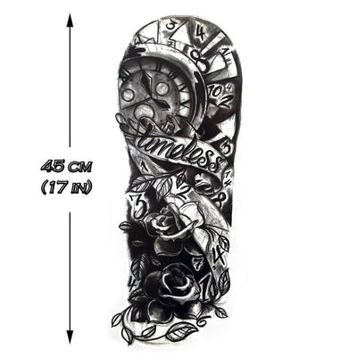 Tatouage temporaire hyperréaliste Timeless Sleeve de ArtWear Tattoo Sleeve sur le bras d'un homme et jambe d'une femme