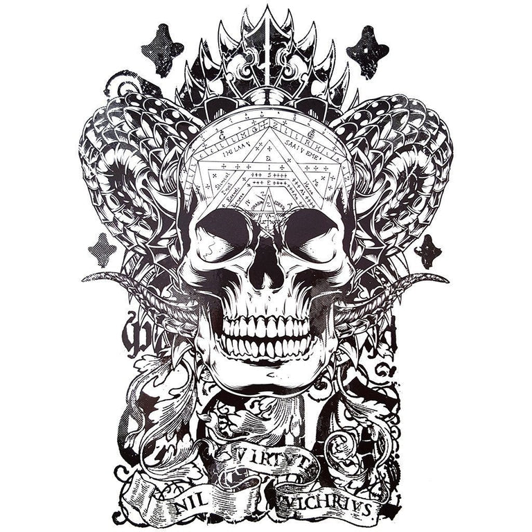 Tatouage temporaire hyperréaliste Latin Skull de ArtWear Tattoo Tête de mort sur le bras d'un homme et jambe d'une femme