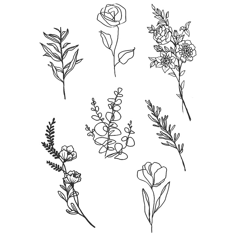 Tatouage temporaire hyperréaliste Fine line Flowers - pack de ArtWear Tattoo Fleurs sur le bras d'un homme et jambe d'une femme