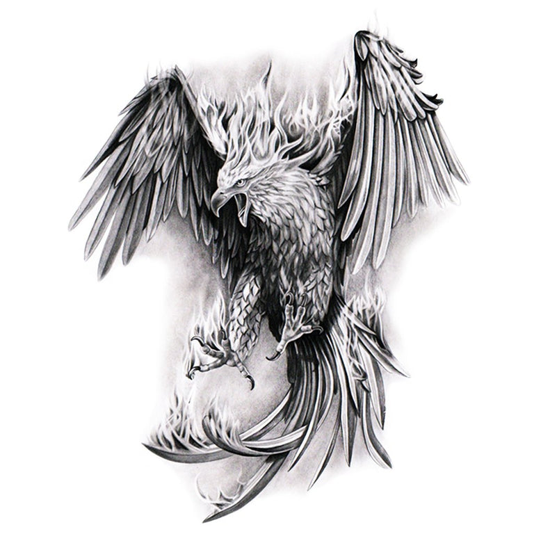 Tatouage temporaire hyperréaliste The Phoenix de ArtWear Tattoo Animaux sur le bras d'un homme et jambe d'une femme
