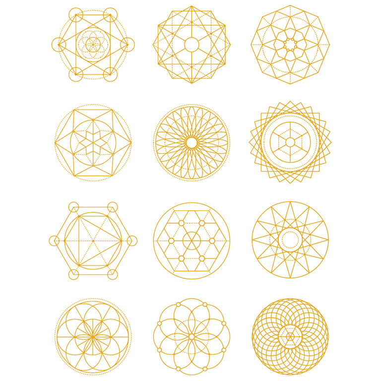 Tatouage temporaire hyperréaliste Golden Sacred Geometry - Pack de ArtWear Tattoo Dorés & Argentés sur le bras d'un homme et jambe d'une femme