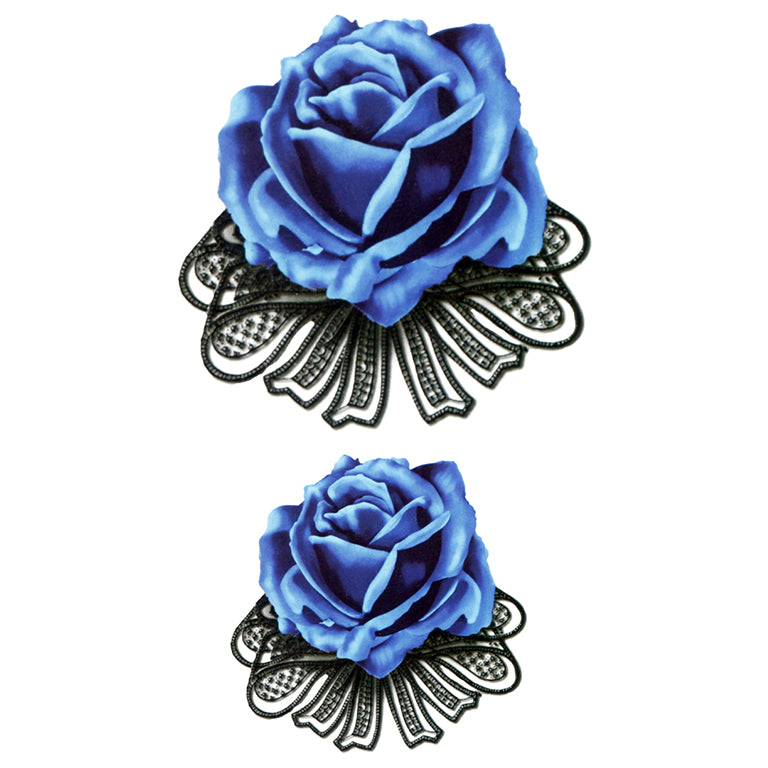 Tatouage temporaire hyperréaliste Small Blue Rose de ArtWear Tattoo Fleurs sur le bras d'un homme et jambe d'une femme