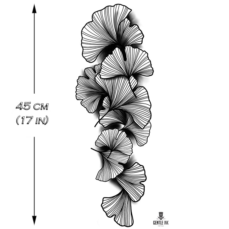 Tatouage temporaire hyperréaliste Ginkgo Leaf Sleeve - by Gent de ArtWear Tattoo Collaborations sur le bras d'un homme et jambe d'une femme