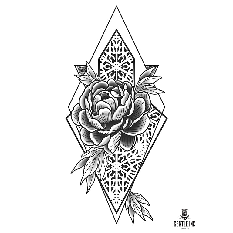 Tatouage temporaire hyperréaliste Sacred Peony - by Gent de ArtWear Tattoo Collaborations sur le bras d'un homme et jambe d'une femme