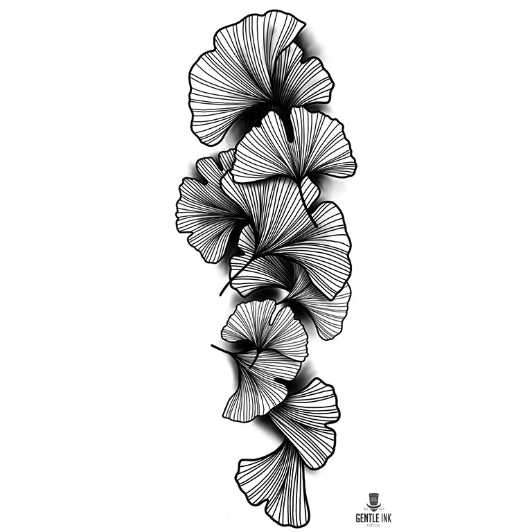 Tatouage temporaire hyperréaliste Ginkgo Leaf Sleeve - by Gent de ArtWear Tattoo Collaborations sur le bras d'un homme et jambe d'une femme