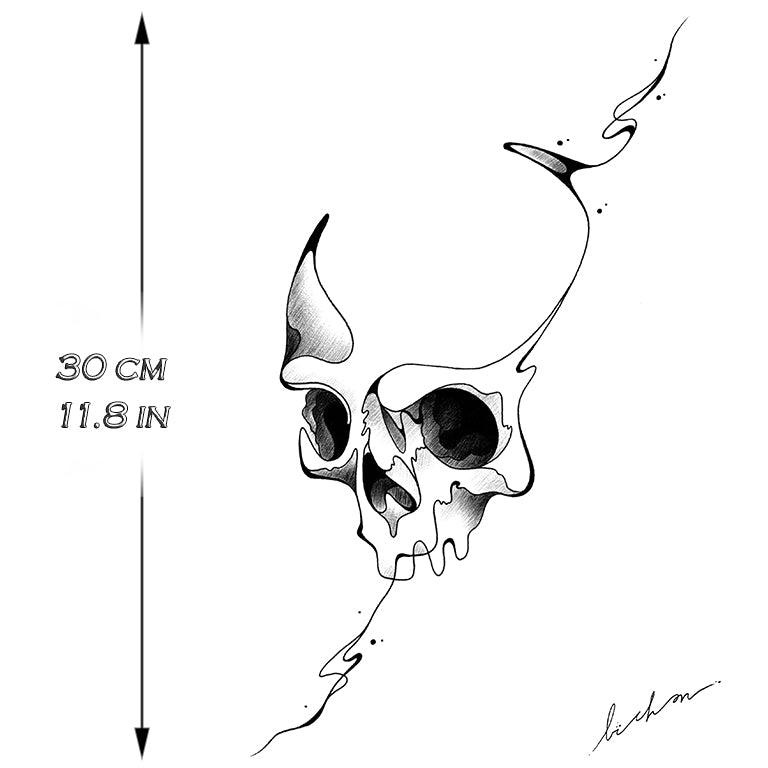 Tatouage temporaire hyperréaliste Skull Line - by Bichon de ArtWear Tattoo Collaborations sur le bras d'un homme et jambe d'une femme