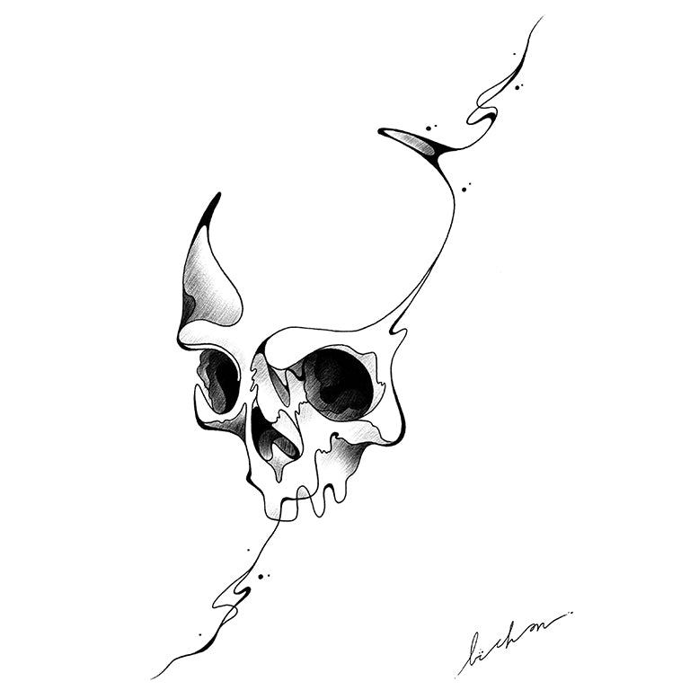 Tatouage temporaire hyperréaliste Skull Line - by Bichon de ArtWear Tattoo Collaborations sur le bras d'un homme et jambe d'une femme