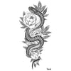 Tatouage temporaire hyperréaliste Snake & Peony Sleeve - by CASCAD de ArtWear Tattoo Collaborations sur le bras d'un homme et jambe d'une femme