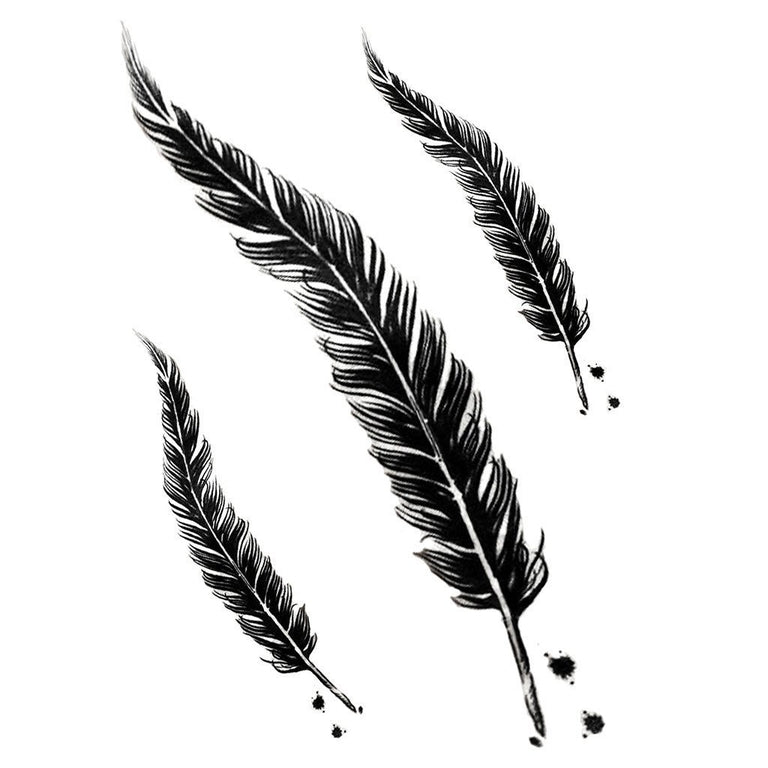 Tatouage temporaire hyperréaliste Quill - Pack de ArtWear Tattoo Ailes & Plumes sur le bras d'un homme et jambe d'une femme