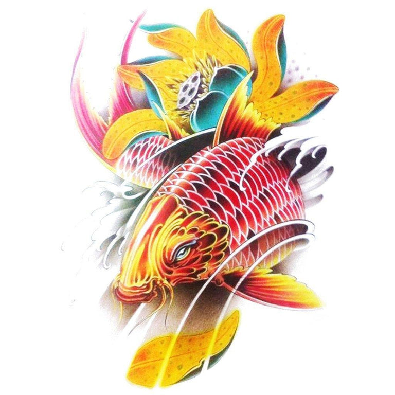 Tatouage temporaire hyperréaliste Beautiful Koi Fish de ArtWear Tattoo Animaux sur le bras d'un homme et jambe d'une femme