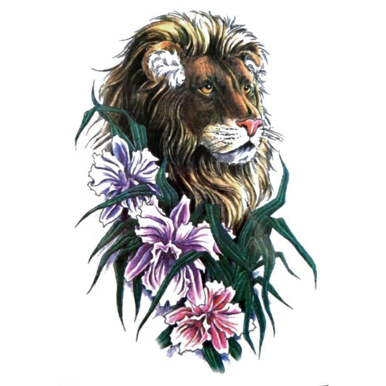 Tatouage temporaire hyperréaliste Beautiful Lion de ArtWear Tattoo Animaux sur le bras d'un homme et jambe d'une femme