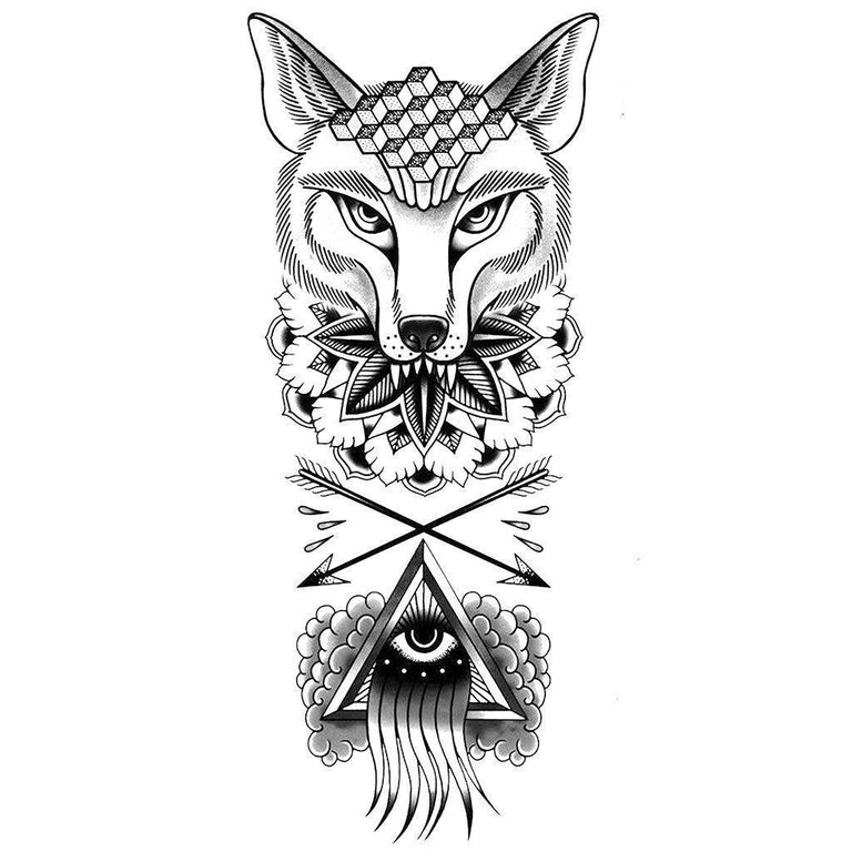 Tatouage temporaire hyperréaliste Black Wolf Concept - Pack de ArtWear Tattoo Animaux sur le bras d'un homme et jambe d'une femme