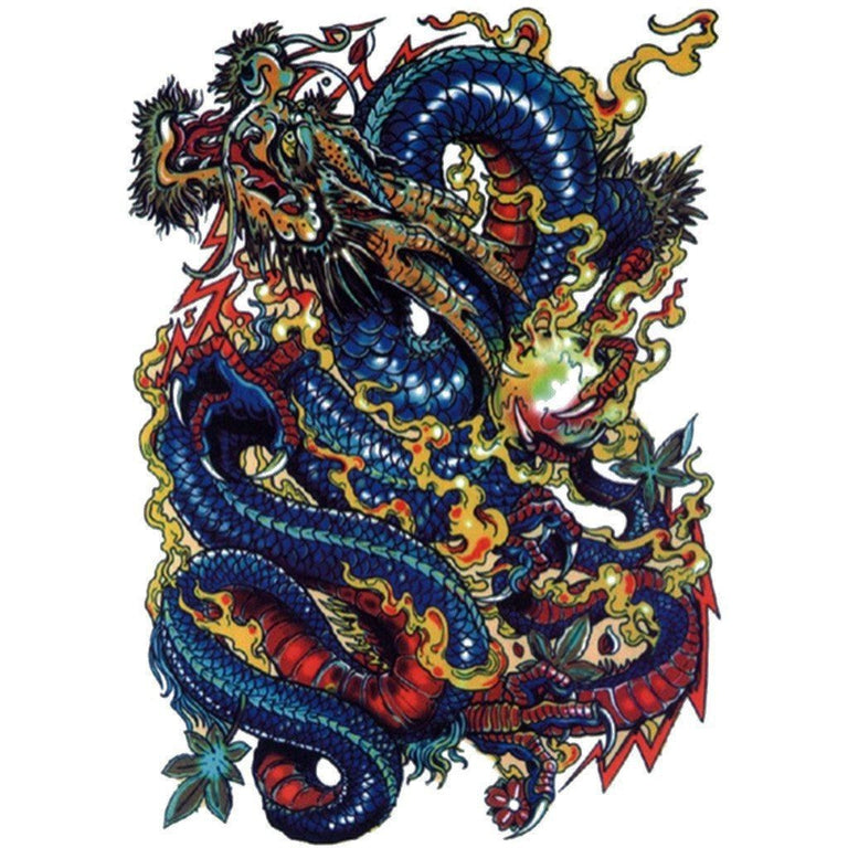 Tatouage temporaire hyperréaliste Blue Dragon de ArtWear Tattoo Animaux sur le bras d'un homme et jambe d'une femme