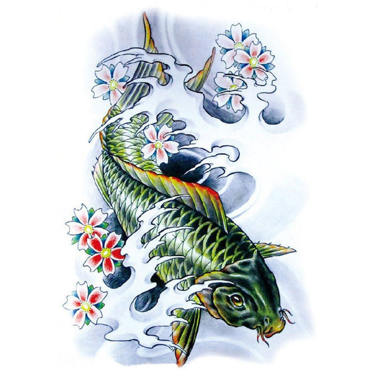 Tatouage temporaire hyperréaliste Blue Koi Fish de ArtWear Tattoo Animaux sur le bras d'un homme et jambe d'une femme