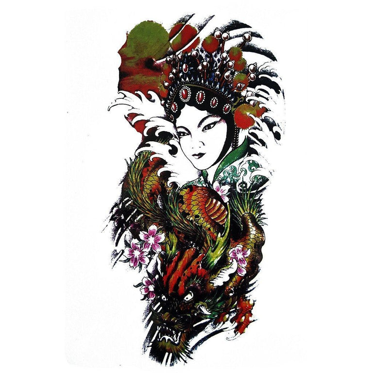 Tatouage temporaire hyperréaliste Chinese Princess & Dragon de ArtWear Tattoo Animaux sur le bras d'un homme et jambe d'une femme