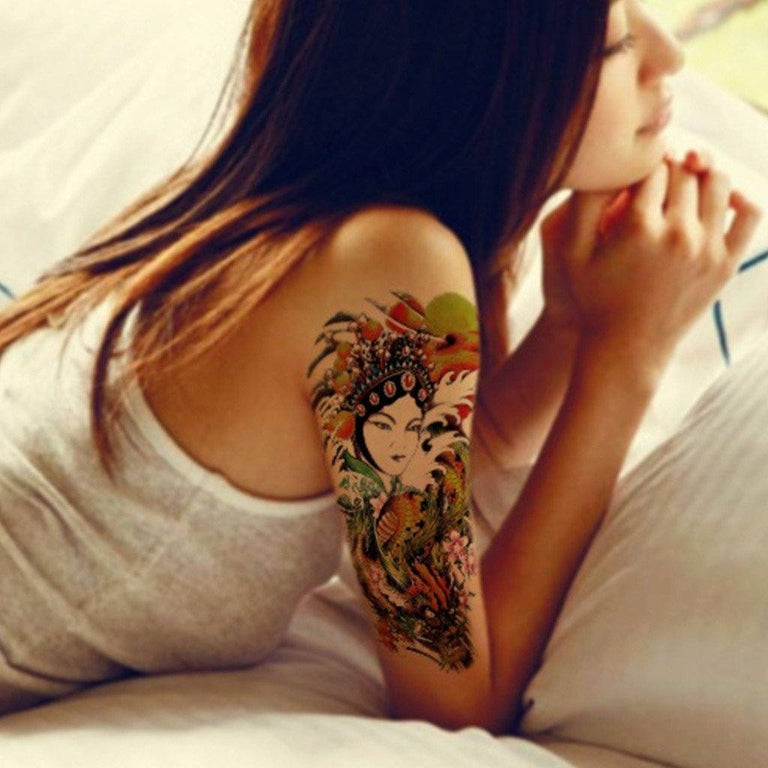 Tatouage temporaire hyperréaliste Chinese Princess & Dragon de ArtWear Tattoo Animaux sur le bras d'un homme et jambe d'une femme