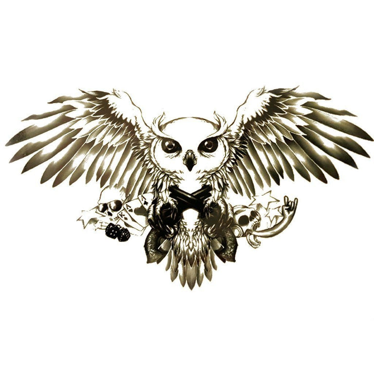 Tatouage temporaire hyperréaliste Flying Owl de ArtWear Tattoo Animaux sur le bras d'un homme et jambe d'une femme