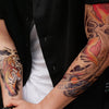 Tatouage temporaire hyperréaliste Koi & Dragon Sleeve de ArtWear Tattoo Animaux sur le bras d'un homme et jambe d'une femme