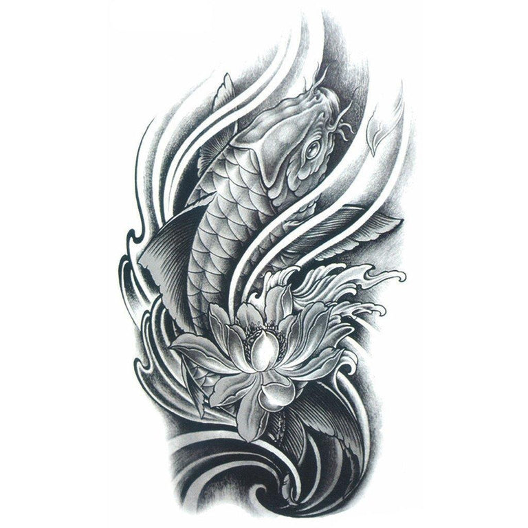 Tatouage temporaire hyperréaliste Koi Fish 2 de ArtWear Tattoo Animaux sur le bras d'un homme et jambe d'une femme