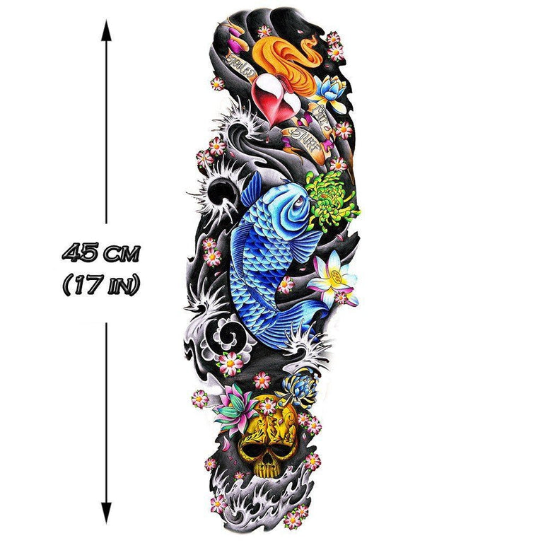 Tatouage temporaire hyperréaliste Koi Fish - Sleeve 4 de ArtWear Tattoo Animaux sur le bras d'un homme et jambe d'une femme