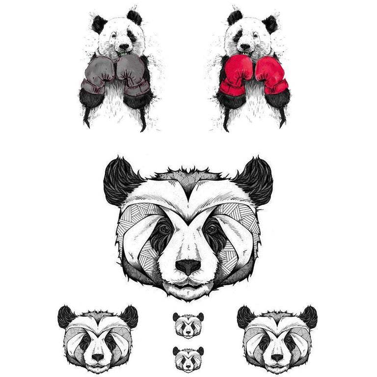 Tatouage temporaire hyperréaliste Panda Gang de ArtWear Tattoo Animaux sur le bras d'un homme et jambe d'une femme