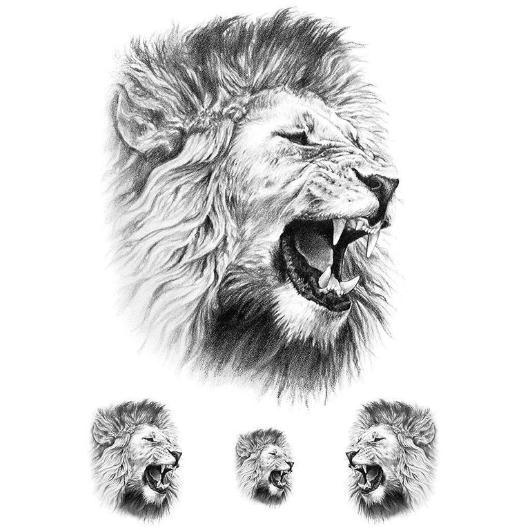 Tatouage temporaire hyperréaliste Realistic Roar of the Lion - Pack de ArtWear Tattoo Animaux sur le bras d'un homme et jambe d'une femme