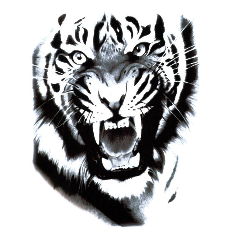 Tatouage temporaire hyperréaliste Roaring Tiger de ArtWear Tattoo Animaux sur le bras d'un homme et jambe d'une femme