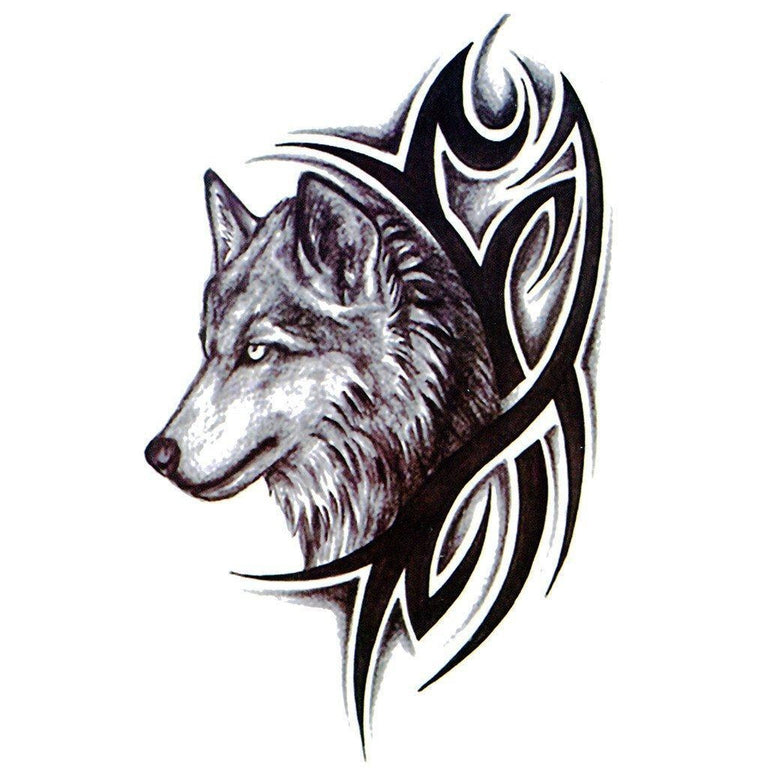 Tatouage temporaire hyperréaliste Tribal Wolf de ArtWear Tattoo Animaux sur le bras d'un homme et jambe d'une femme