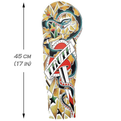 Tatouage temporaire hyperréaliste Truth Snake Sleeve de ArtWear Tattoo Animaux sur le bras d'un homme et jambe d'une femme