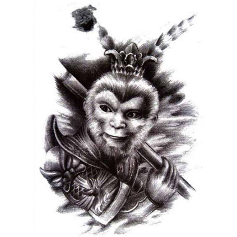 Tatouage temporaire hyperréaliste Warrior Monkey de ArtWear Tattoo Animaux sur le bras d'un homme et jambe d'une femme