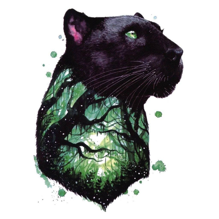Tatouage temporaire hyperréaliste Watercolor Panther de ArtWear Tattoo Animaux sur le bras d'un homme et jambe d'une femme