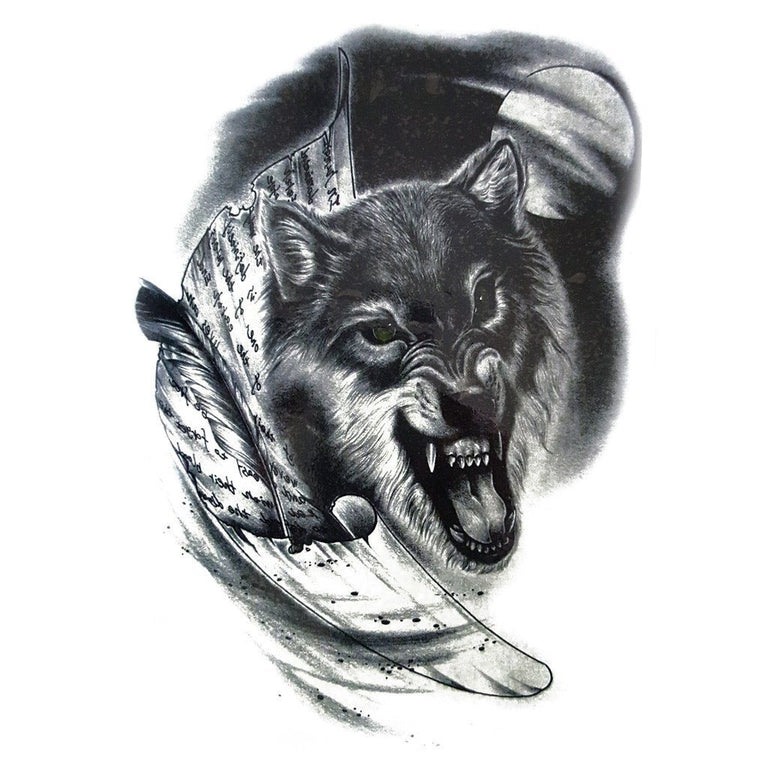 Tatouage temporaire hyperréaliste Wild Wolf de ArtWear Tattoo Animaux sur le bras d'un homme et jambe d'une femme