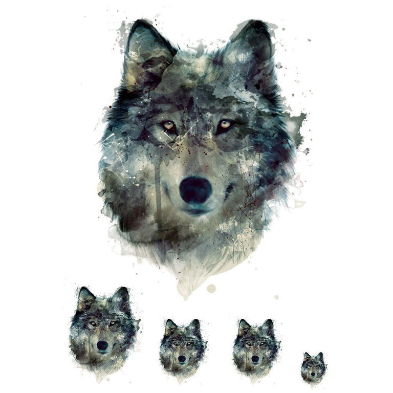 Tatouage temporaire hyperréaliste Wolf Painting - Pack de ArtWear Tattoo Animaux sur le bras d'un homme et jambe d'une femme