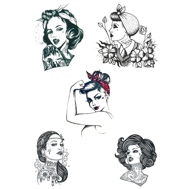 Tatouage temporaire hyperréaliste 50's Girl - Pack de ArtWear Tattoo Cartoon sur le bras d'un homme et jambe d'une femme