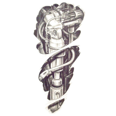 Tatouage temporaire hyperréaliste Biomechanical 1 - White Touch de ArtWear Tattoo Cartoon sur le bras d'un homme et jambe d'une femme