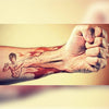 Tatouage temporaire hyperréaliste Bruce Lee 3D Pack de ArtWear Tattoo Cartoon sur le bras d'un homme et jambe d'une femme