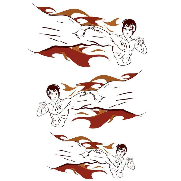 Tatouage temporaire hyperréaliste Bruce Lee 3D Pack de ArtWear Tattoo Cartoon sur le bras d'un homme et jambe d'une femme
