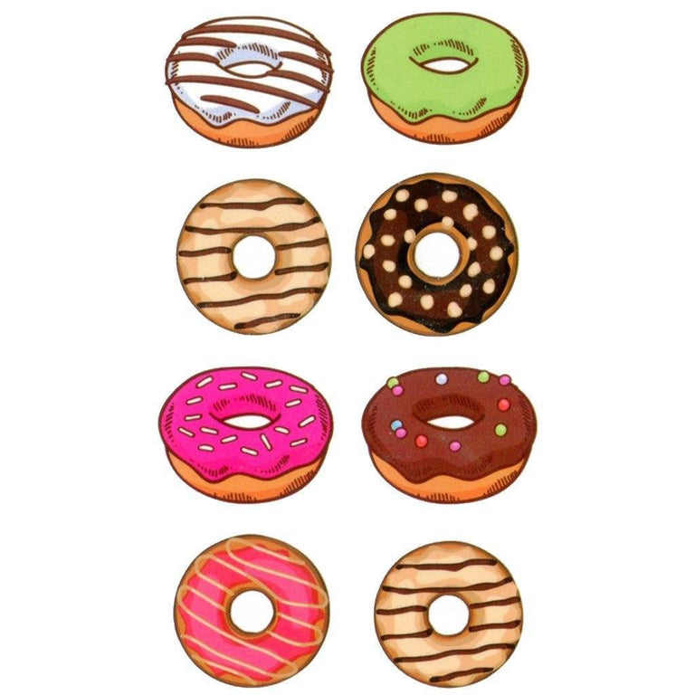 Tatouage temporaire hyperréaliste Donuts - Pack de ArtWear Tattoo Cartoon sur le bras d'un homme et jambe d'une femme