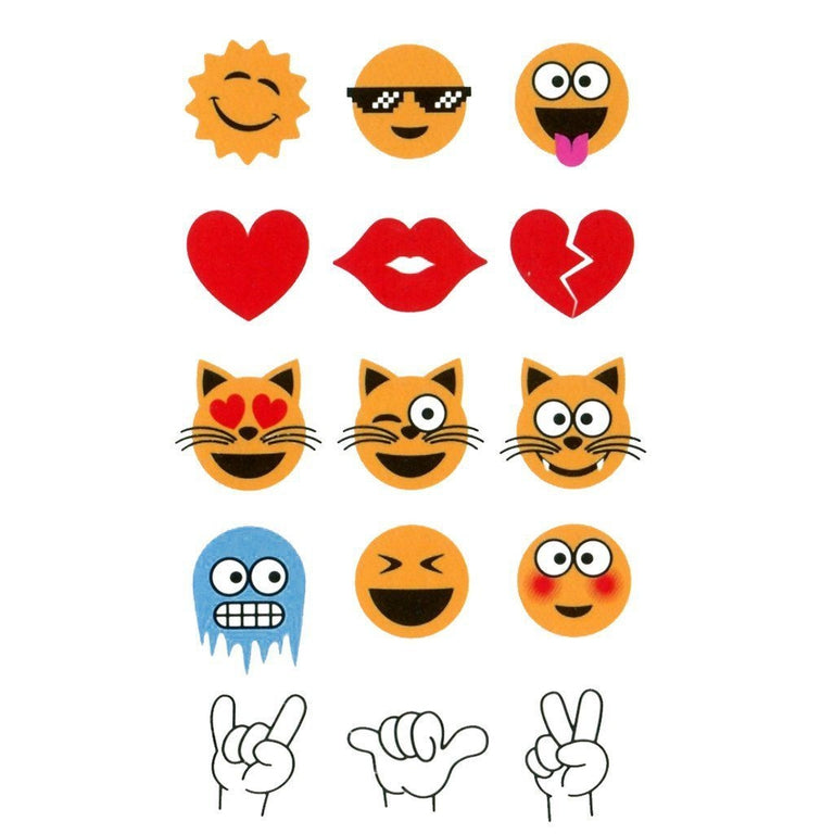 Tatouage temporaire hyperréaliste Emojis - Pack de ArtWear Tattoo Cartoon sur le bras d'un homme et jambe d'une femme