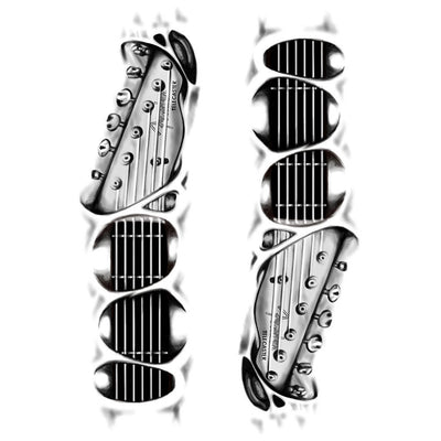 Tatouage temporaire hyperréaliste Guitar 3D - Pack de ArtWear Tattoo Cartoon sur le bras d'un homme et jambe d'une femme