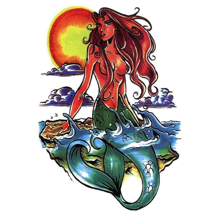 Tatouage temporaire hyperréaliste Mermaid de ArtWear Tattoo Cartoon sur le bras d'un homme et jambe d'une femme