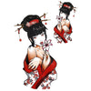 Tatouage temporaire hyperréaliste Sexy Geisha 2 de ArtWear Tattoo Cartoon sur le bras d'un homme et jambe d'une femme