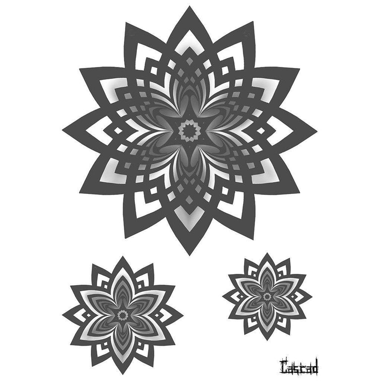 Tatouage temporaire hyperréaliste Mandala 2 - by CASCAD de ArtWear Tattoo Collaborations sur le bras d'un homme et jambe d'une femme