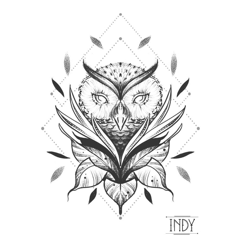 Tatouage temporaire hyperréaliste The Owl - by Indy de ArtWear Tattoo Collaborations sur le bras d'un homme et jambe d'une femme