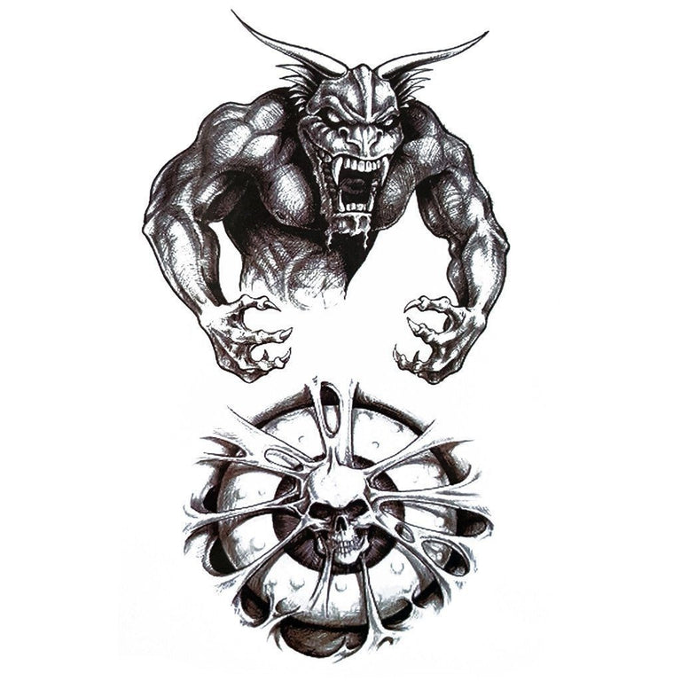 Tatouage temporaire hyperréaliste Angry Devil de ArtWear Tattoo Divers Fantaisie sur le bras d'un homme et jambe d'une femme