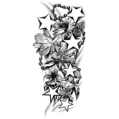 Tatouage temporaire hyperréaliste Star Flowers de ArtWear Tattoo Étoiles sur le bras d'un homme et jambe d'une femme