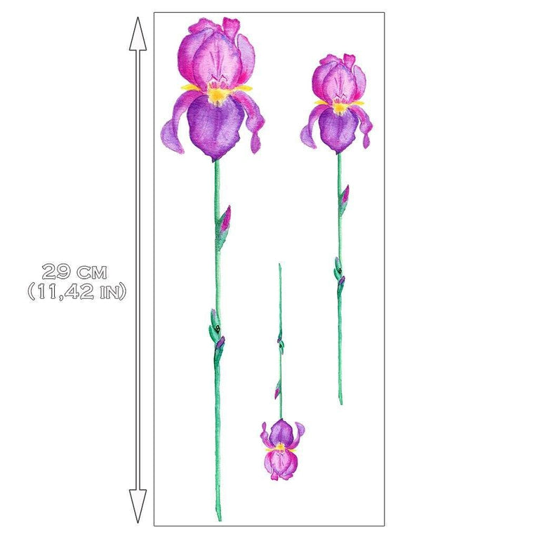 Tatouage temporaire hyperréaliste Iris - Pack de ArtWear Tattoo Fleurs sur le bras d'un homme et jambe d'une femme