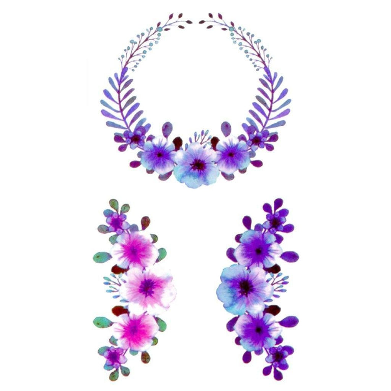 Tatouage temporaire hyperréaliste Lil Flower Crown de ArtWear Tattoo Fleurs sur le bras d'un homme et jambe d'une femme